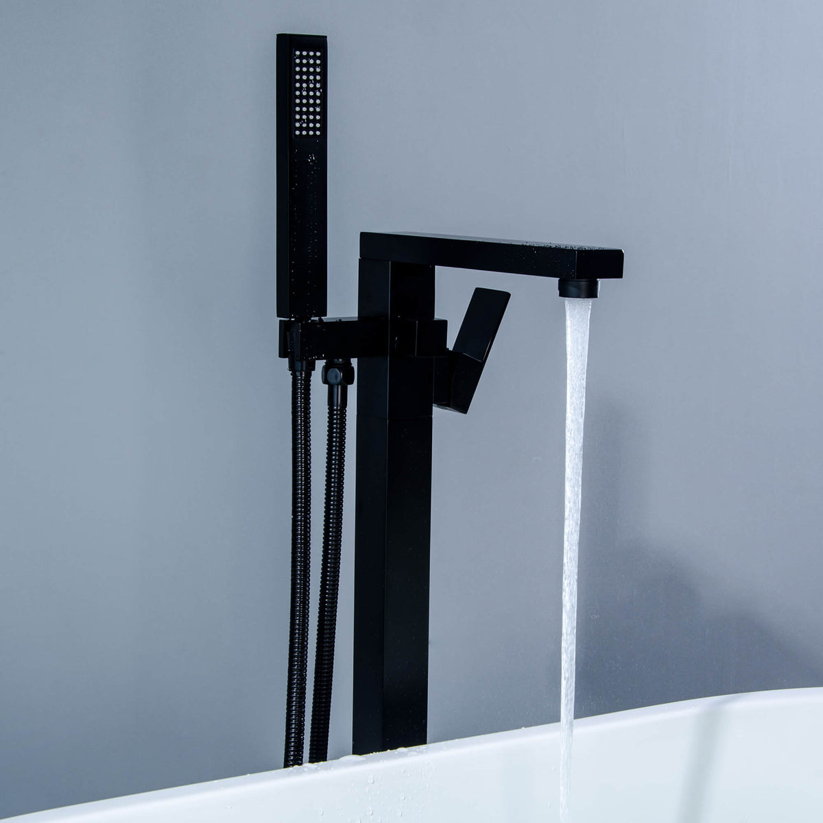 360° Swivel Cube Freestanding Tub Faucet with Hand Shower Single Handle