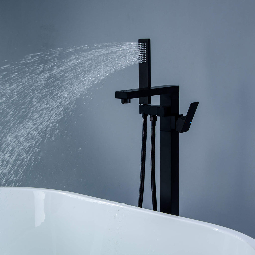 360° Swivel Cube Freestanding Tub Faucet with Hand Shower Single Handle