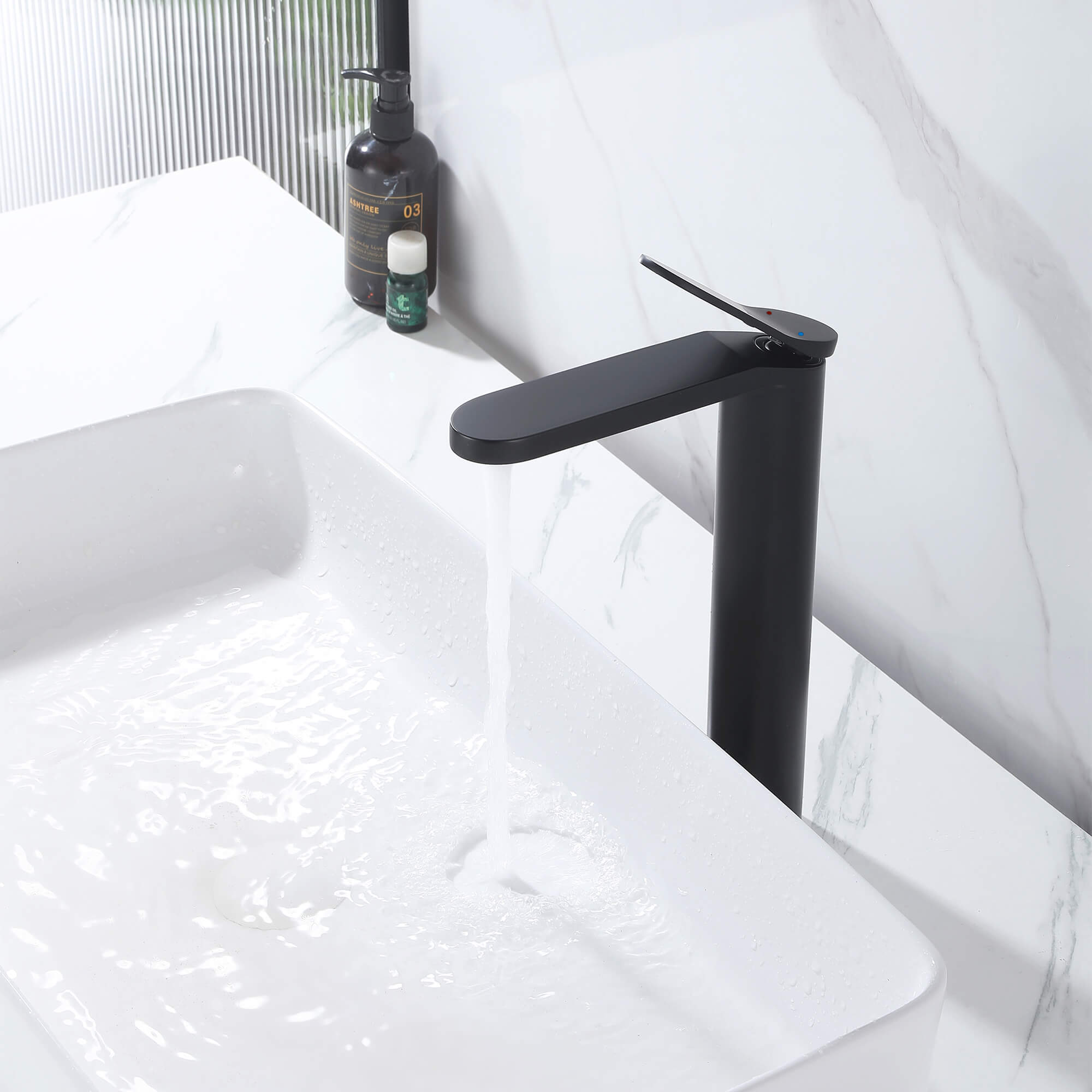 Tall Modern Minimalist Vessel Sink Faucet with Elongated Splash-Free Spout