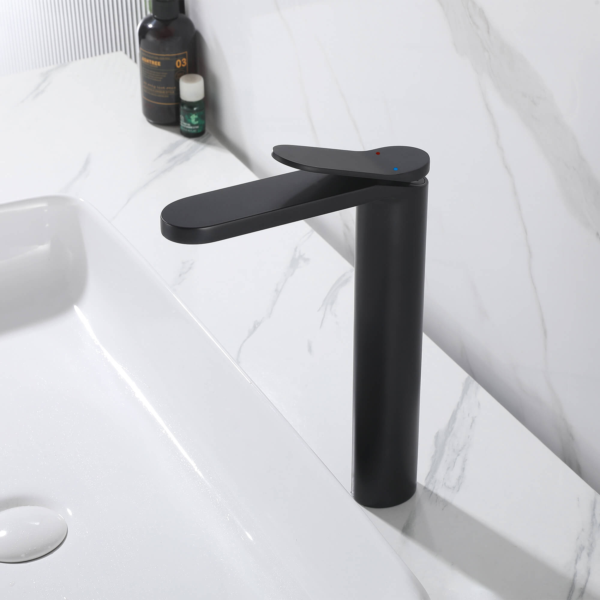 Tall Modern Minimalist Vessel Sink Faucet with Elongated Splash-Free Spout