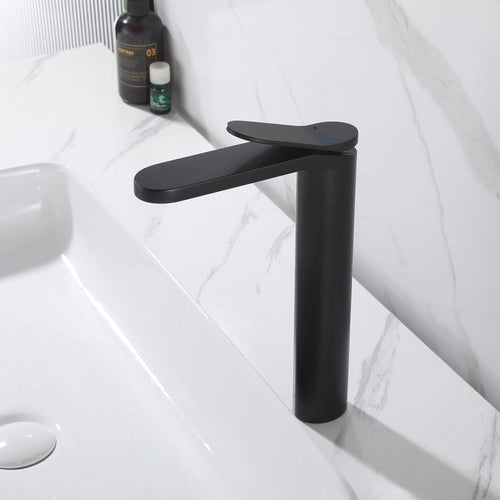 Tall Modern Minimalist Vessel Sink Faucet with Elongated Splash-Free Spout