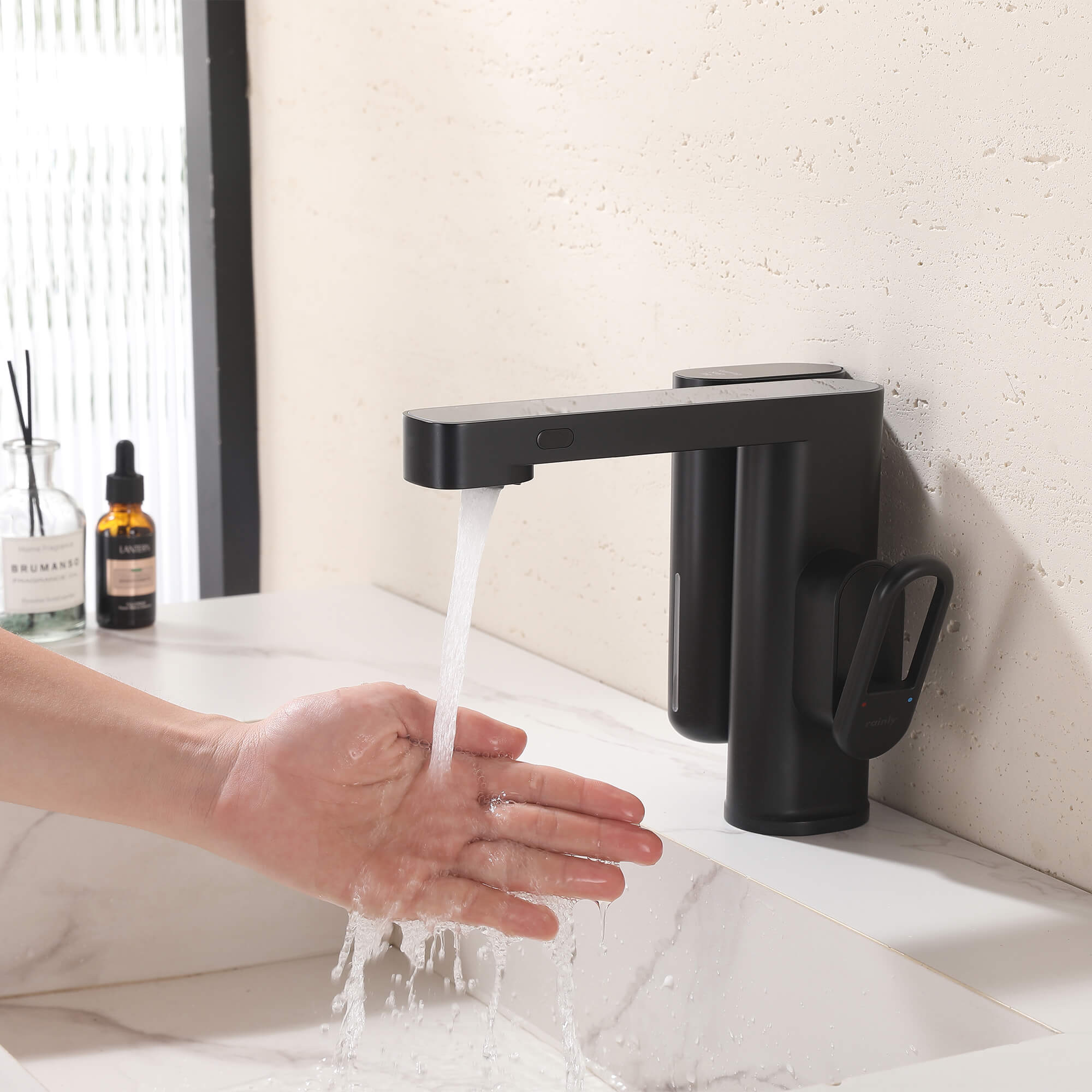 Touchless Smart Soap & Water Sensor Basin Faucet with Integrated Digital Temperature Screen