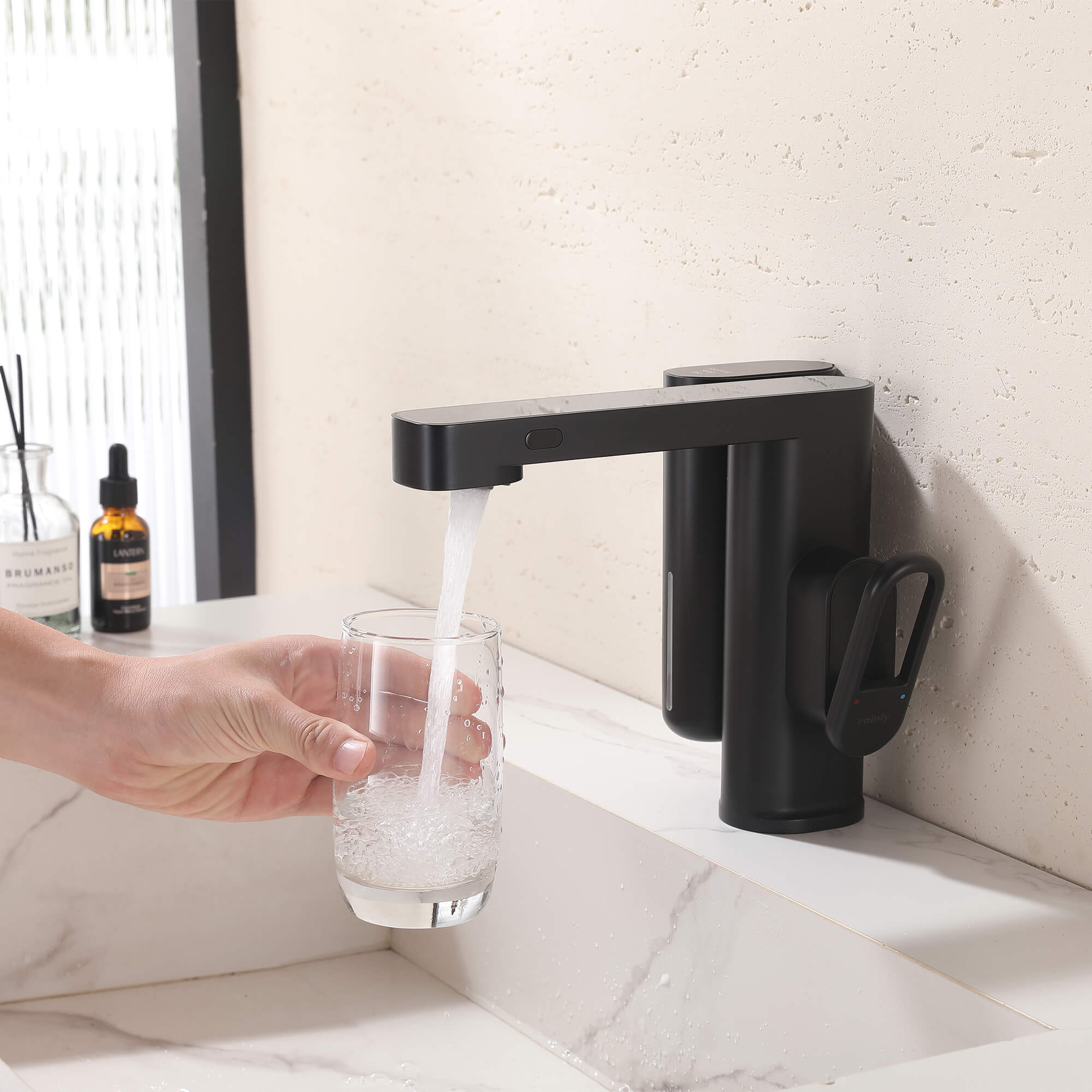 Touchless Smart Soap & Water Sensor Basin Faucet with Integrated Digital Temperature Screen