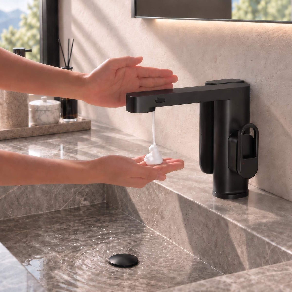 2-In-1 Touchless Smart Soap & Water Sensor Basin Faucet