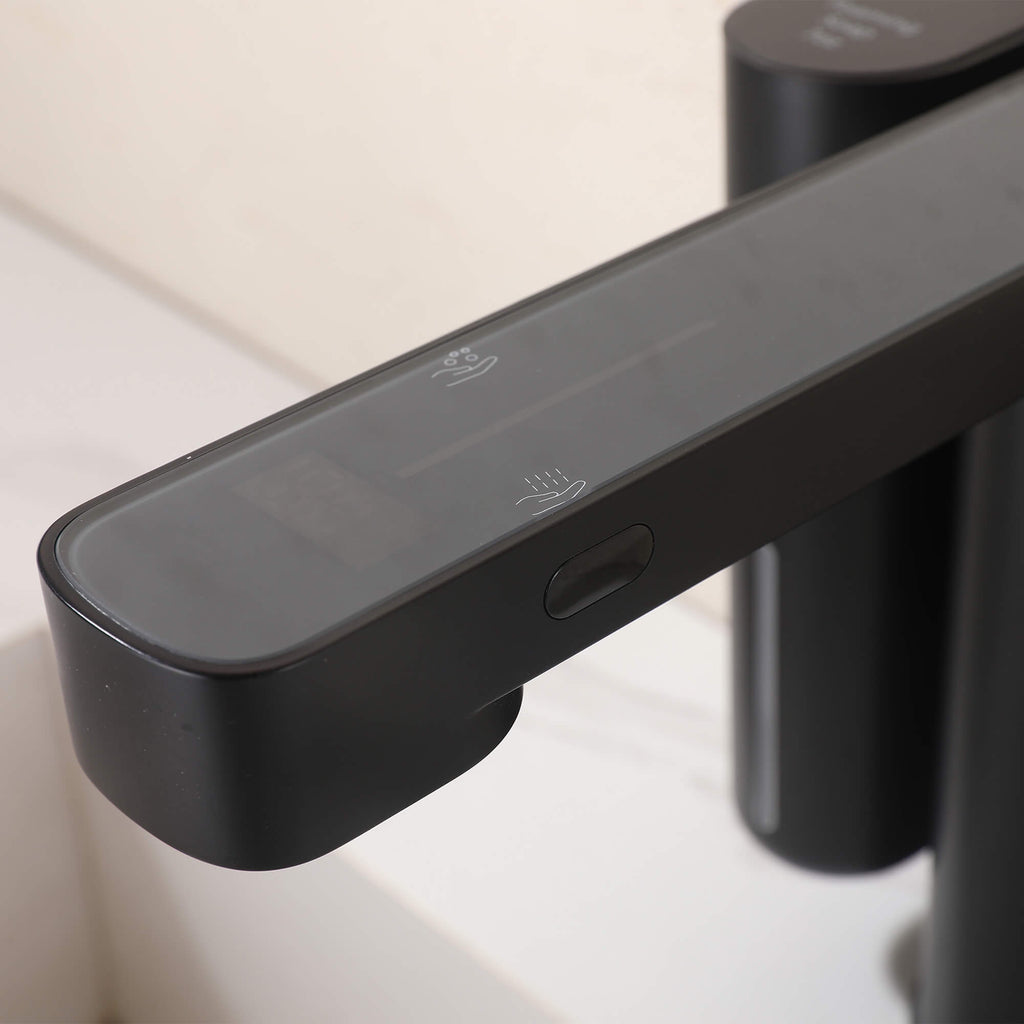 Touchless Smart Soap & Water Sensor Basin Faucet with Integrated Digital Temperature Screen