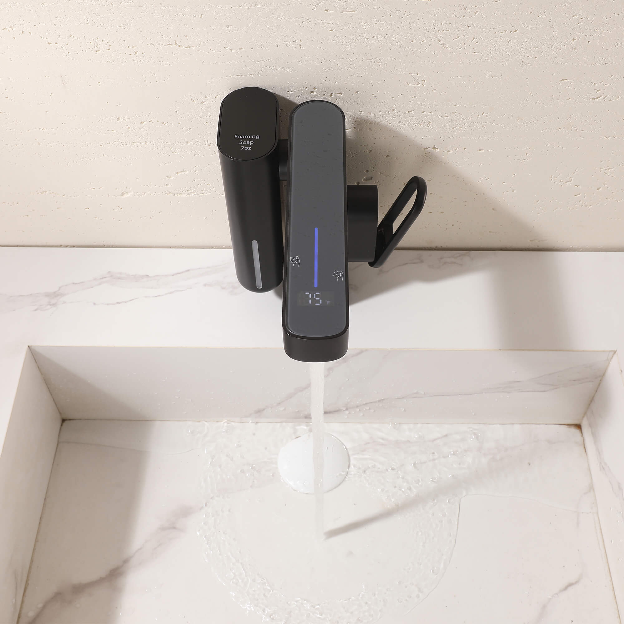 Touchless Smart Soap & Water Sensor Basin Faucet with Integrated Digital Temperature Screen