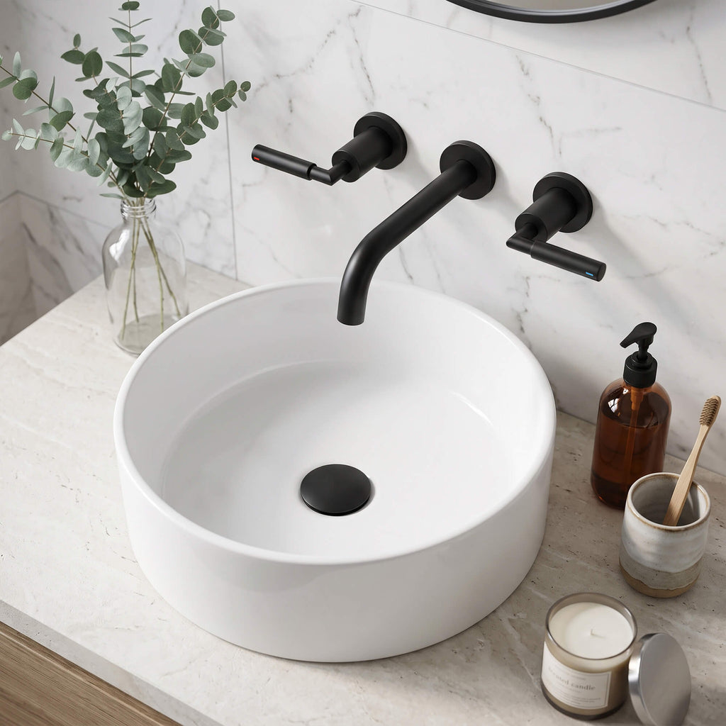 Wall-Mounted Bathroom Faucet with Drain Assembly Solid Brass 3-Piece Set