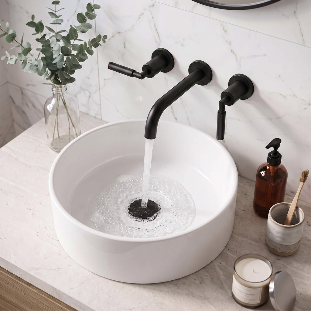 Wall-Mounted Bathroom Faucet with Drain Assembly Solid Brass 3-Piece Set