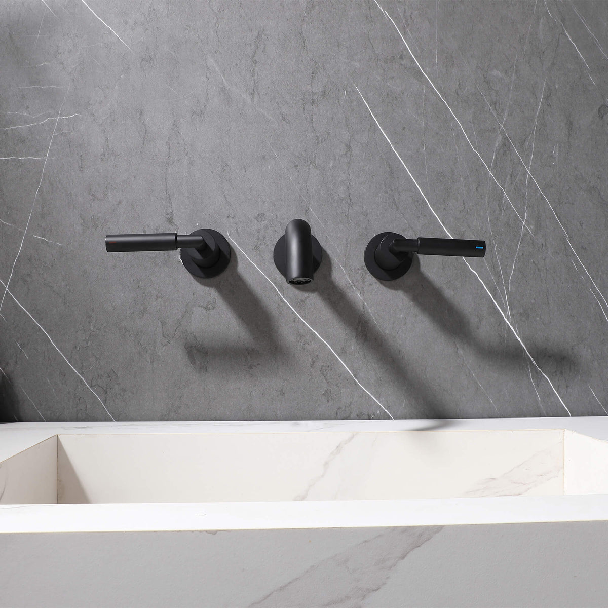 Wall-Mounted Bathroom Faucet with Drain Assembly Solid Brass 3-Piece Set