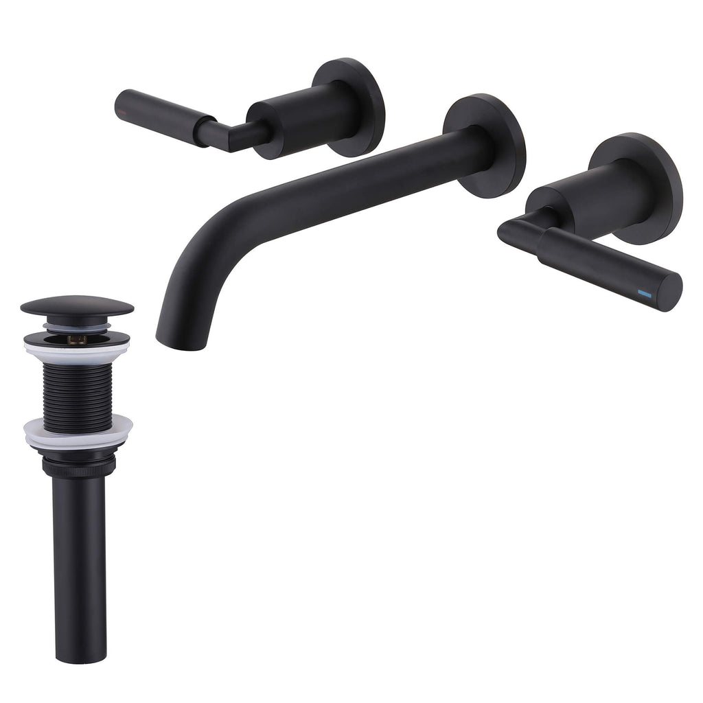 Wall-Mounted Bathroom Faucet with Drain Assembly Solid Brass 3-Piece Set