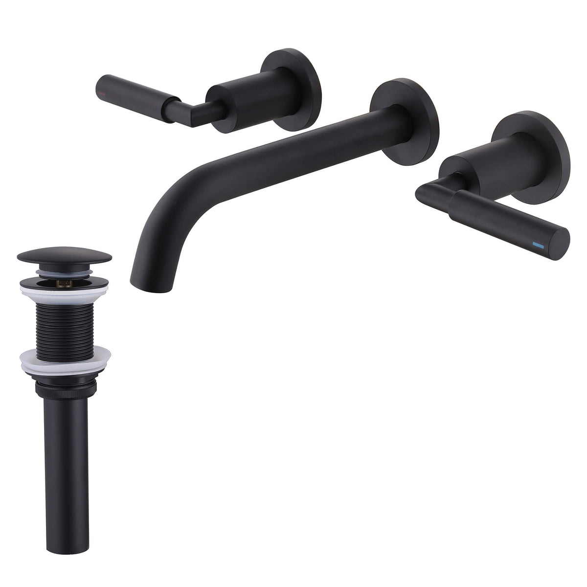 Wall-Mounted Bathroom Faucet with Drain Assembly Solid Brass 3-Piece Set