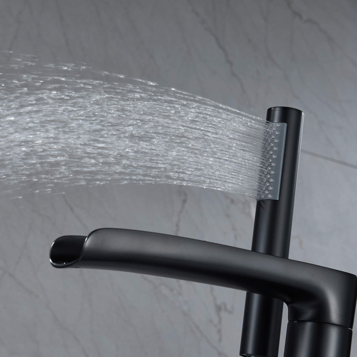 Waterfall Freestanding Bathtub Faucet with Open-Channel Spout and Hand Shower