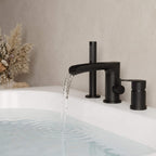 Waterfall 3-Hole Roman Tub Filler Faucet with Hand Shower & 360° Swivel Spout
