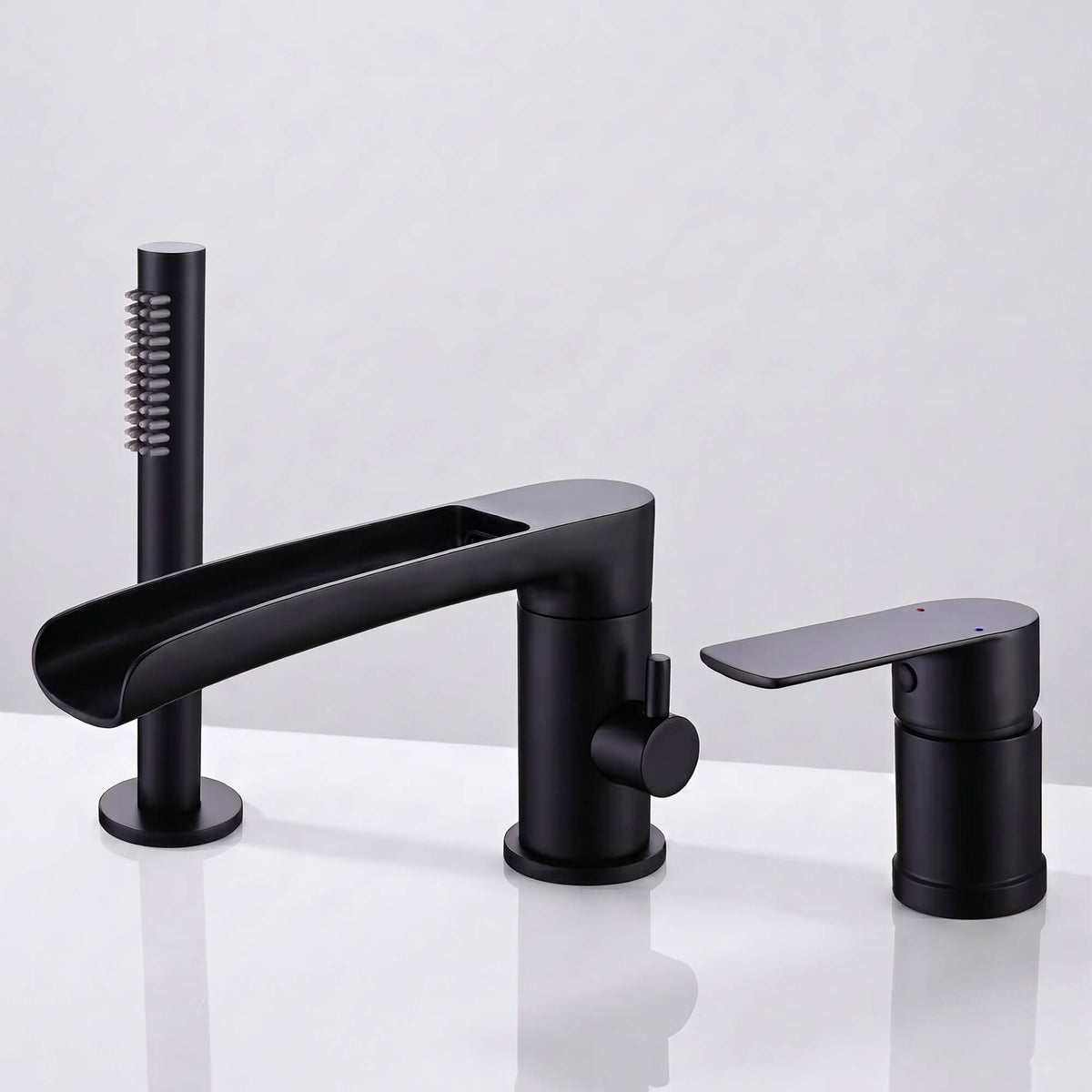 Waterfall 3-Hole Roman Tub Filler Faucet with Hand Shower & 360° Swivel Spout