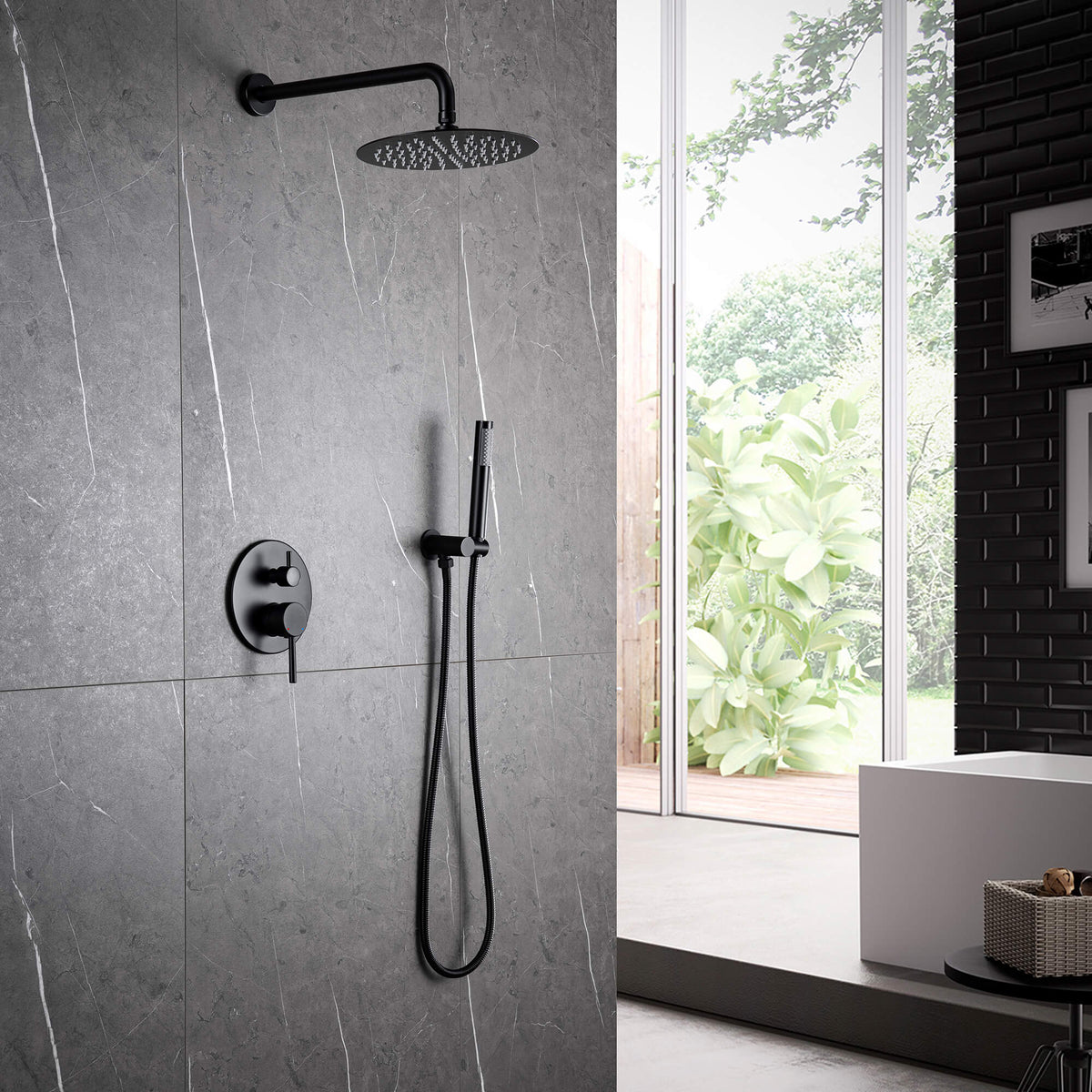 Minimalist  Pressure-Balanced Dual-Head Shower System with Swivel Rain Head