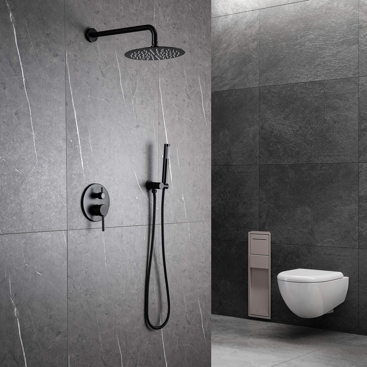 Minimalist  Pressure-Balanced Dual-Head Shower System with Swivel Rain Head