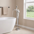 Chrome Modern Solid Brass Freestanding Tub Filler Faucet with Hand Shower