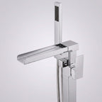 Chrome Modern Solid Brass Freestanding Tub Filler Faucet with Hand Shower