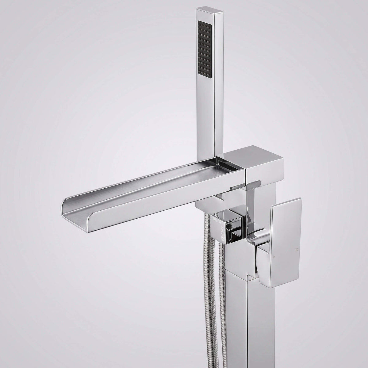 Chrome Modern Solid Brass Freestanding Tub Filler Faucet with Hand Shower