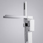 Chrome Modern Solid Brass Freestanding Tub Filler Faucet with Hand Shower