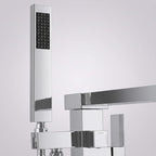 Chrome Modern Solid Brass Freestanding Tub Filler Faucet with Hand Shower