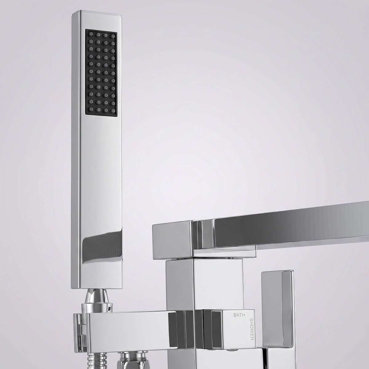 Chrome Modern Solid Brass Freestanding Tub Filler Faucet with Hand Shower