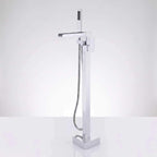Chrome Modern Solid Brass Freestanding Tub Filler Faucet with Hand Shower