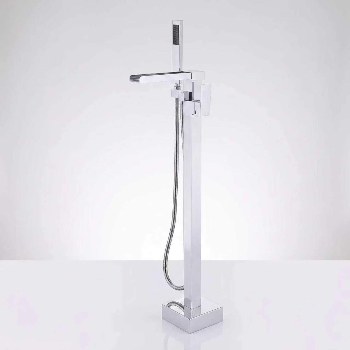 Chrome Modern Solid Brass Freestanding Tub Filler Faucet with Hand Shower