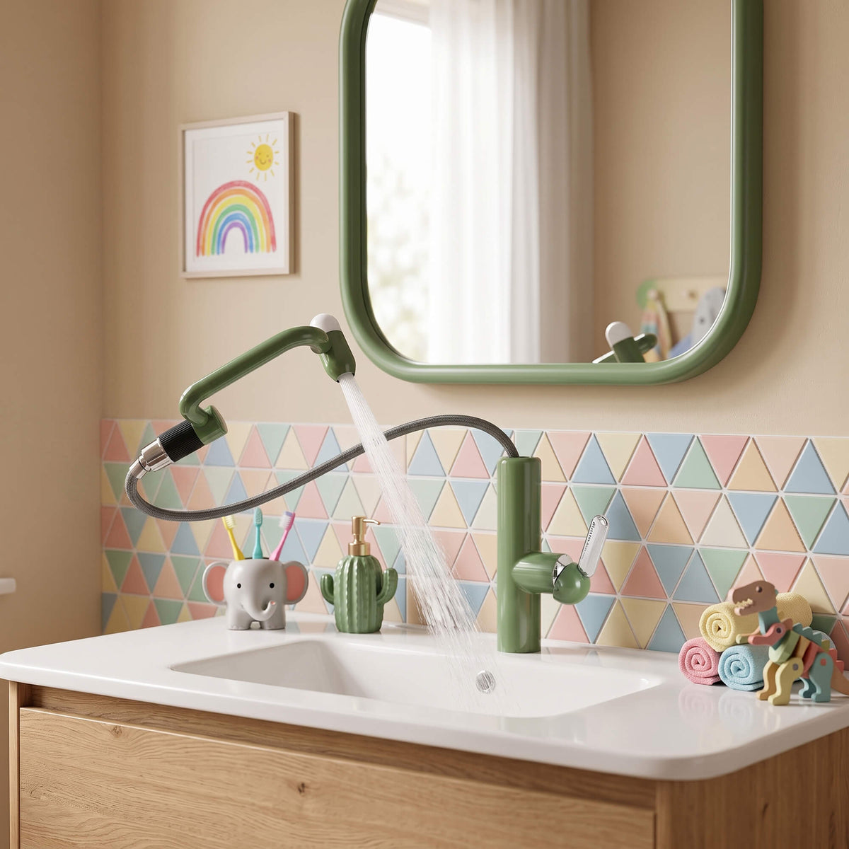 Single-Hole Pull-Out Bathroom Faucet with 360° Bionic Arm and 4 Spray Modes