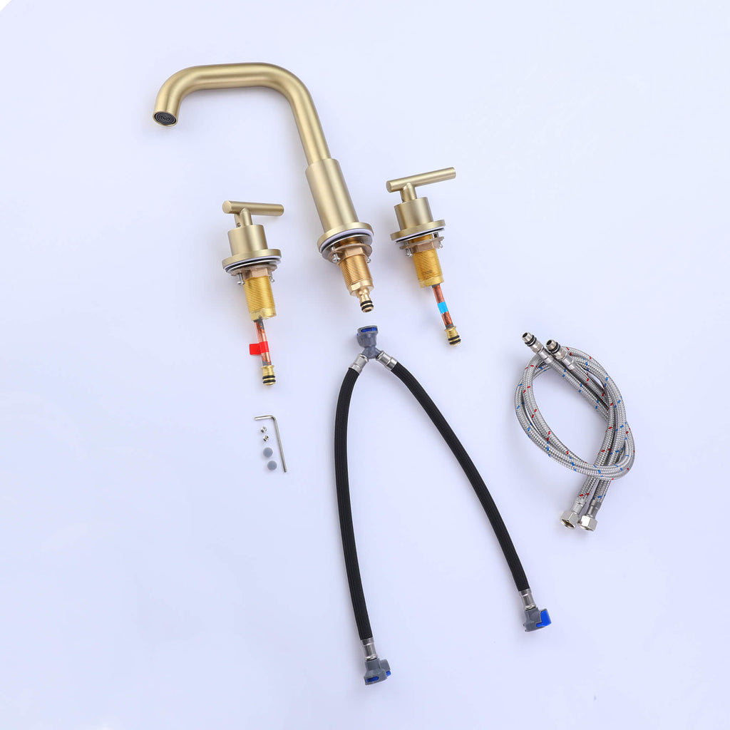 Brass 180° Swivel Gooseneck Spout Widespread Bathroom Faucet with Dual Handles