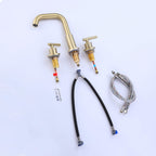 Brass 180° Swivel Gooseneck Spout Widespread Bathroom Faucet with Dual Handles