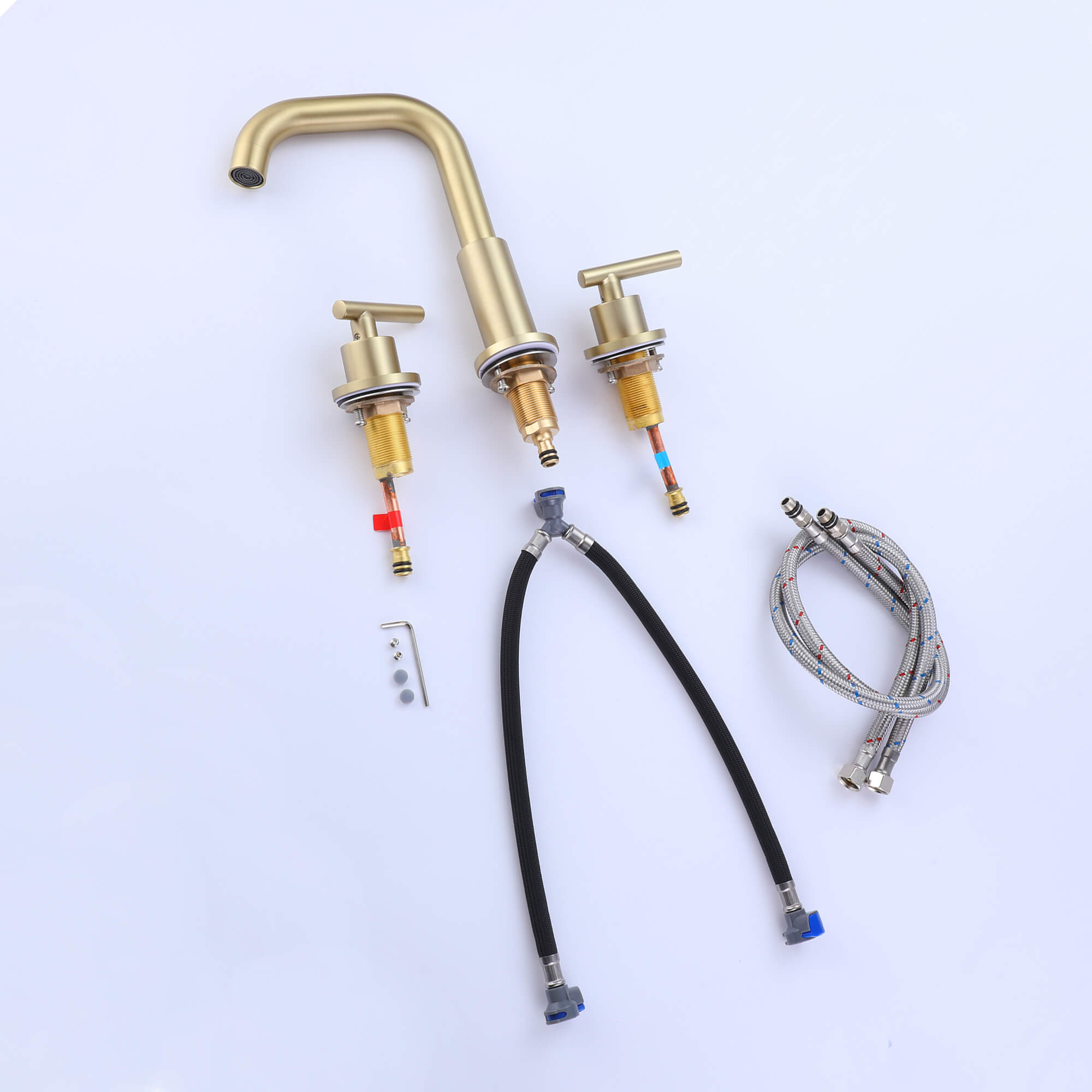 Brass 180° Swivel Gooseneck Spout Widespread Bathroom Faucet with Dual Handles
