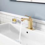 Single Handle 1-hole Basin Faucet with Curved Spout and Rectangular Deck Plate