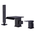 Matte Black 3-Hole Waterfall Roman Tub Faucet with Hand Shower Single Handle