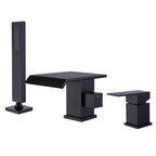 Matte Black 3-Hole Waterfall Roman Tub Faucet with Hand Shower Single Handle