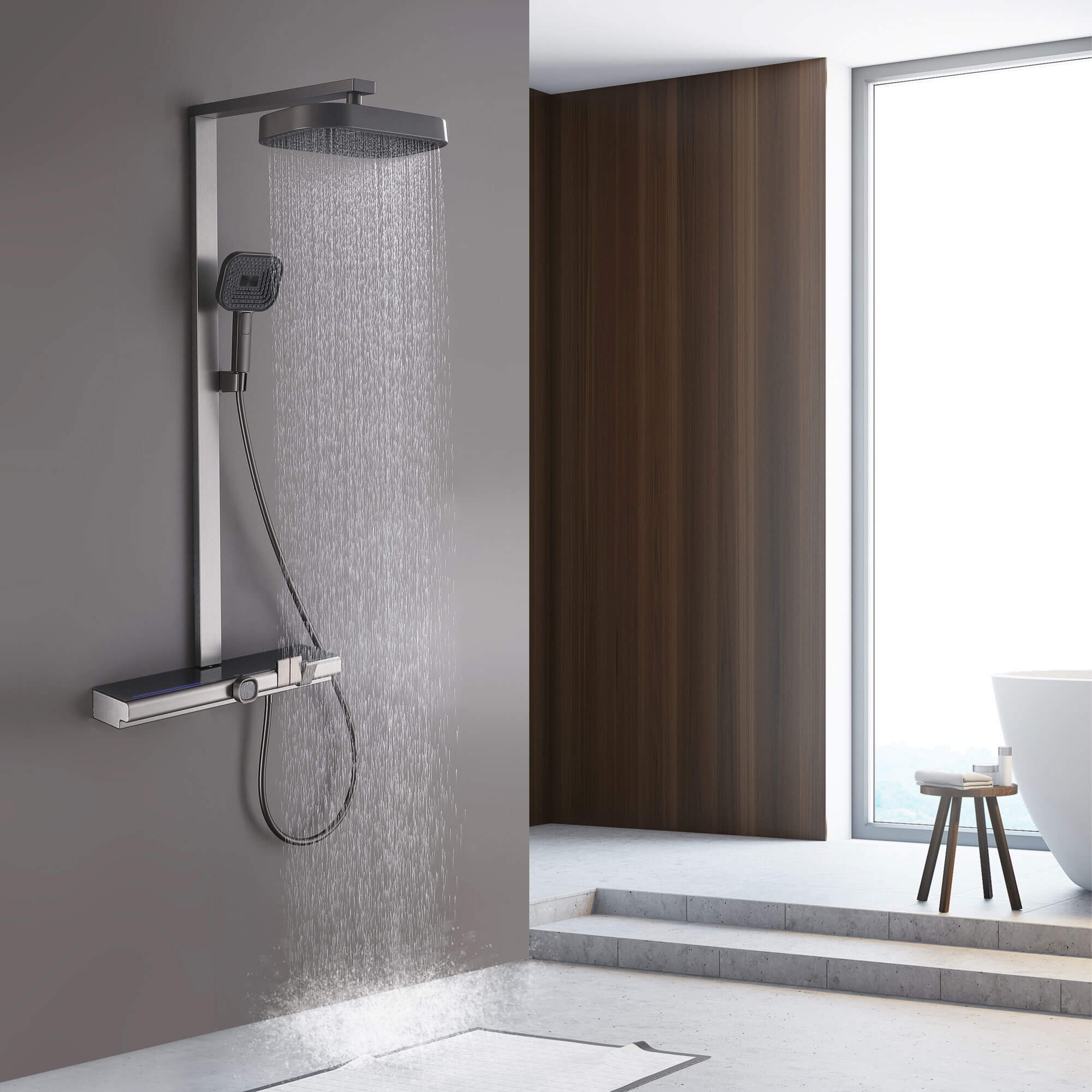 Thermostatic Dual-Head Shower System with Overhead Rain and 3-Functions Handheld Spray
