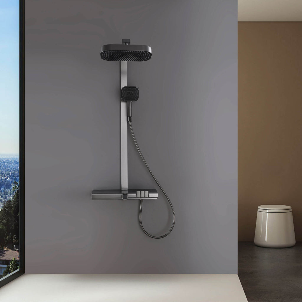 Thermostatic Dual-Head Shower System with Overhead Rain and 3-Functions Handheld Spray
