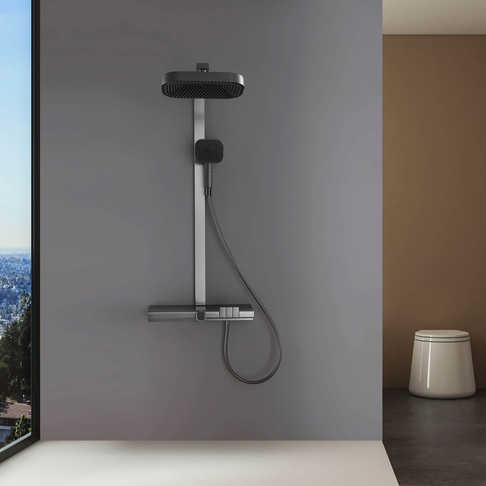 Thermostatic Dual-Head Shower System with Overhead Rain and 3-Functions Handheld Spray