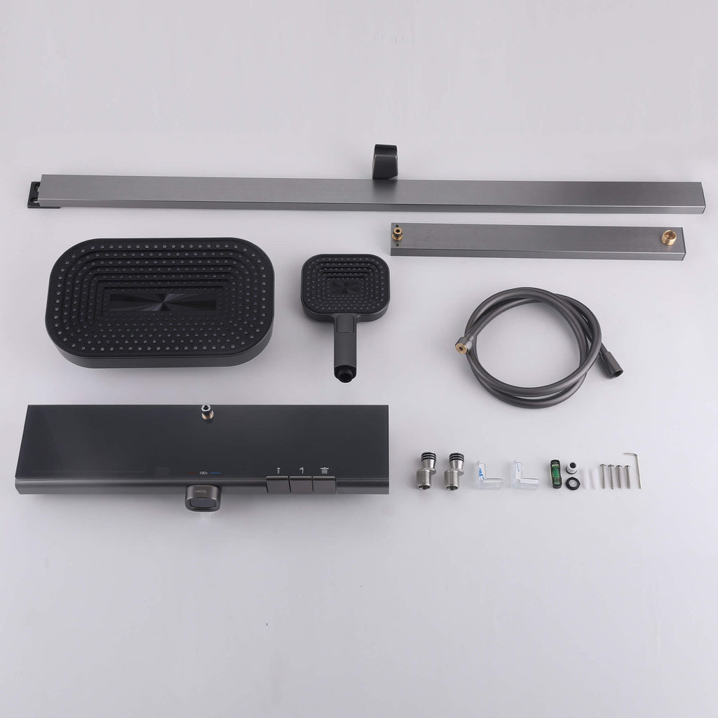 Thermostatic Dual-Head Shower System with Overhead Rain and 3-Functions Handheld Spray
