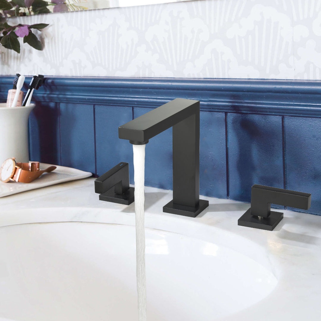 Two Handles 3-Holes Bathroom Sink Faucet In Matte Black