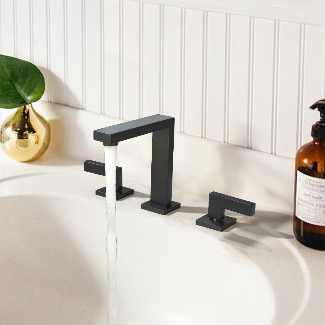 Two Handles 3-Holes Bathroom Sink Faucet In Matte Black