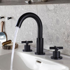 Two Handles 3-Holes Bathroom Sink Faucet In Matte Black