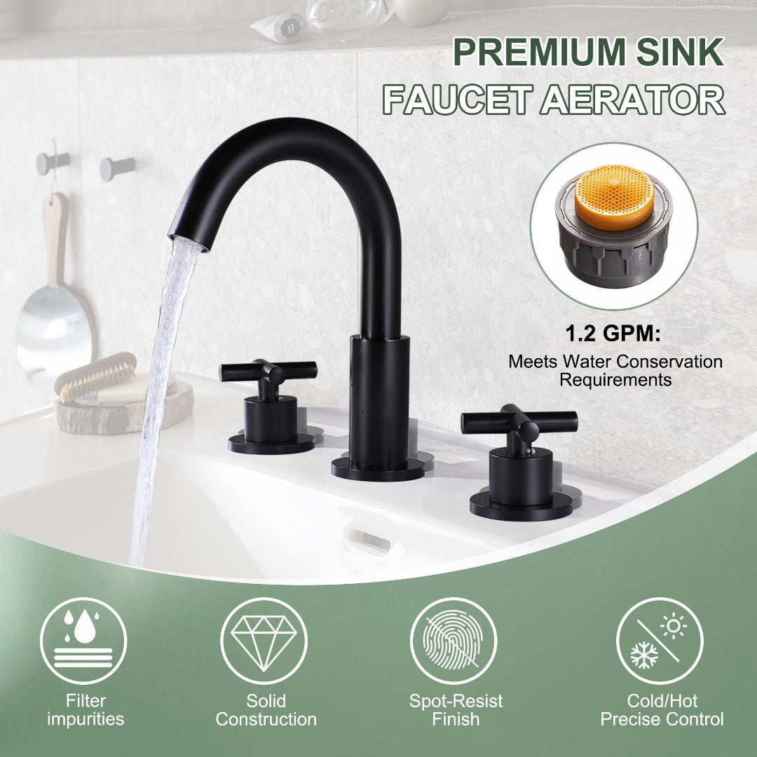 Two Handles 3-Holes Bathroom Sink Faucet In Matte Black