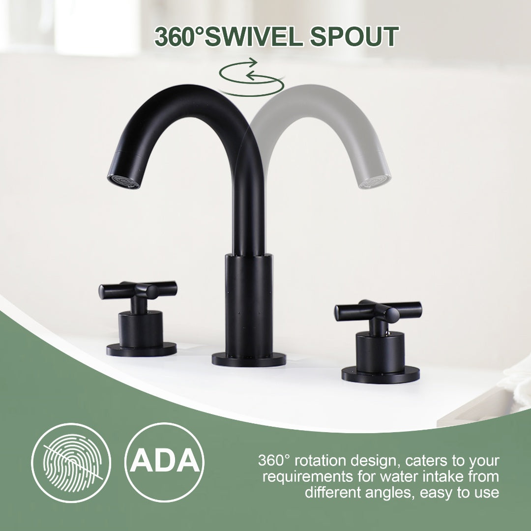 Two Handles 3-Holes Bathroom Sink Faucet In Matte Black