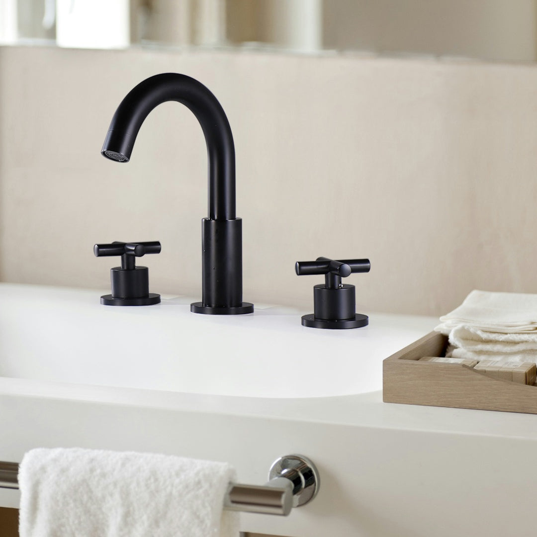 Two Handles 3-Holes Bathroom Sink Faucet In Matte Black