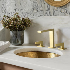 Three Holes 2-Handles Square Sink Faucet In Brushed Gold