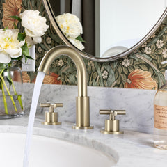 Two Handles 3-Holes Bathroom Sink Faucet In Brushed Gold