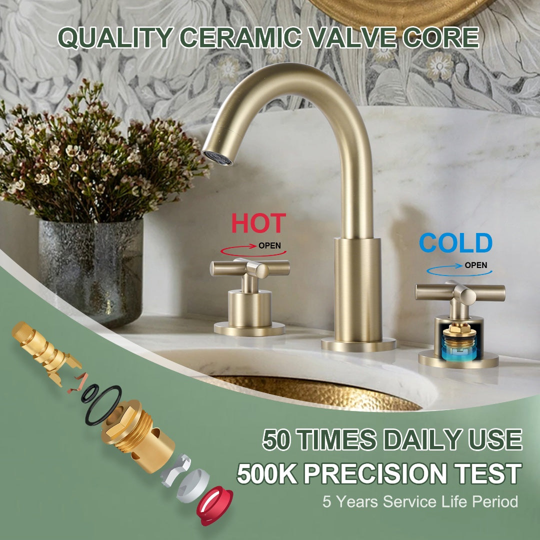 Two Handles 3-Holes Bathroom Sink Faucet In Brushed Gold