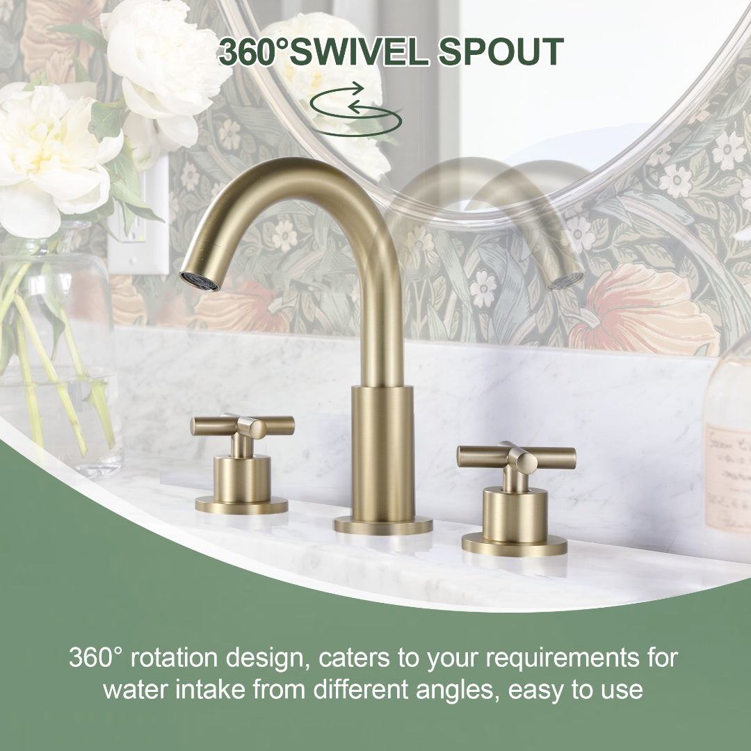 Two Handles 3-Holes Bathroom Sink Faucet In Brushed Gold