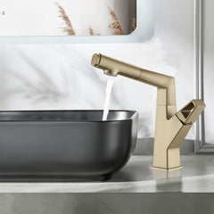 Deck Mount Single Handle Bathroom Faucet In Matte Black Brushed Gold